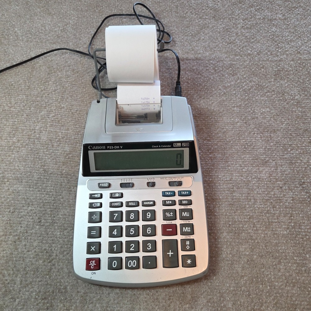 Canon P23-DH V Printing Calculator adding machine LCD Battery & Cord Powered